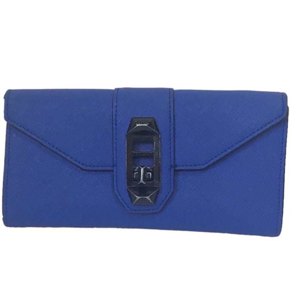 Rebecca Minkoff Saffiano Leather Turn Lock Wallet Organizer Bag Clutch Cars Blue